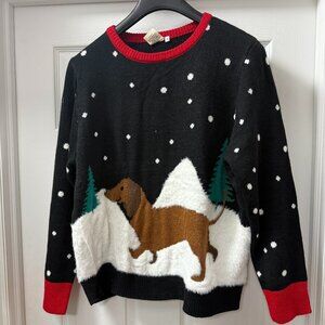 Dari holiday Christmas sweater jumper dachshund dog in snowy scene size 1XL